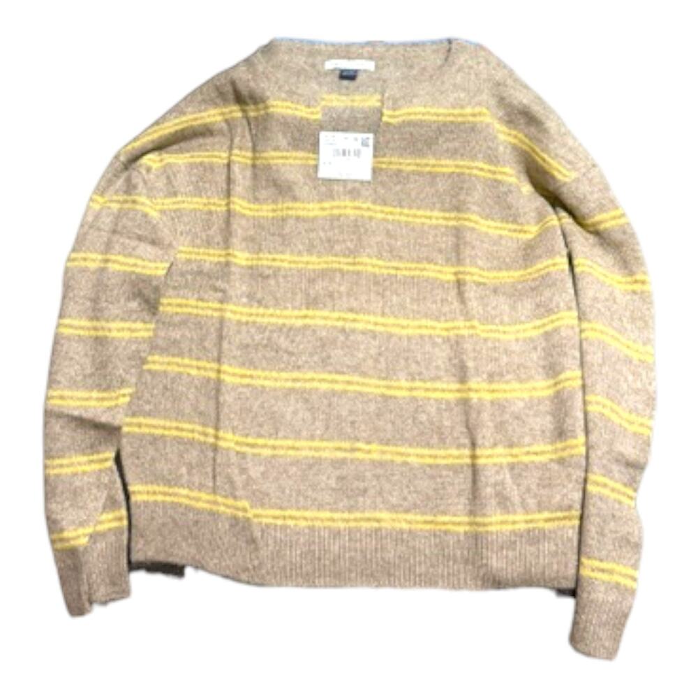 American Eagle Womens Striped Sweater Gray Yellow Crew Neck Long Sleeve